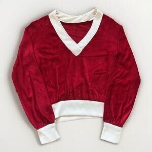 Vintage Sweater Womens S V-Neck‎ Crushed Velvet Velour 70s 80s